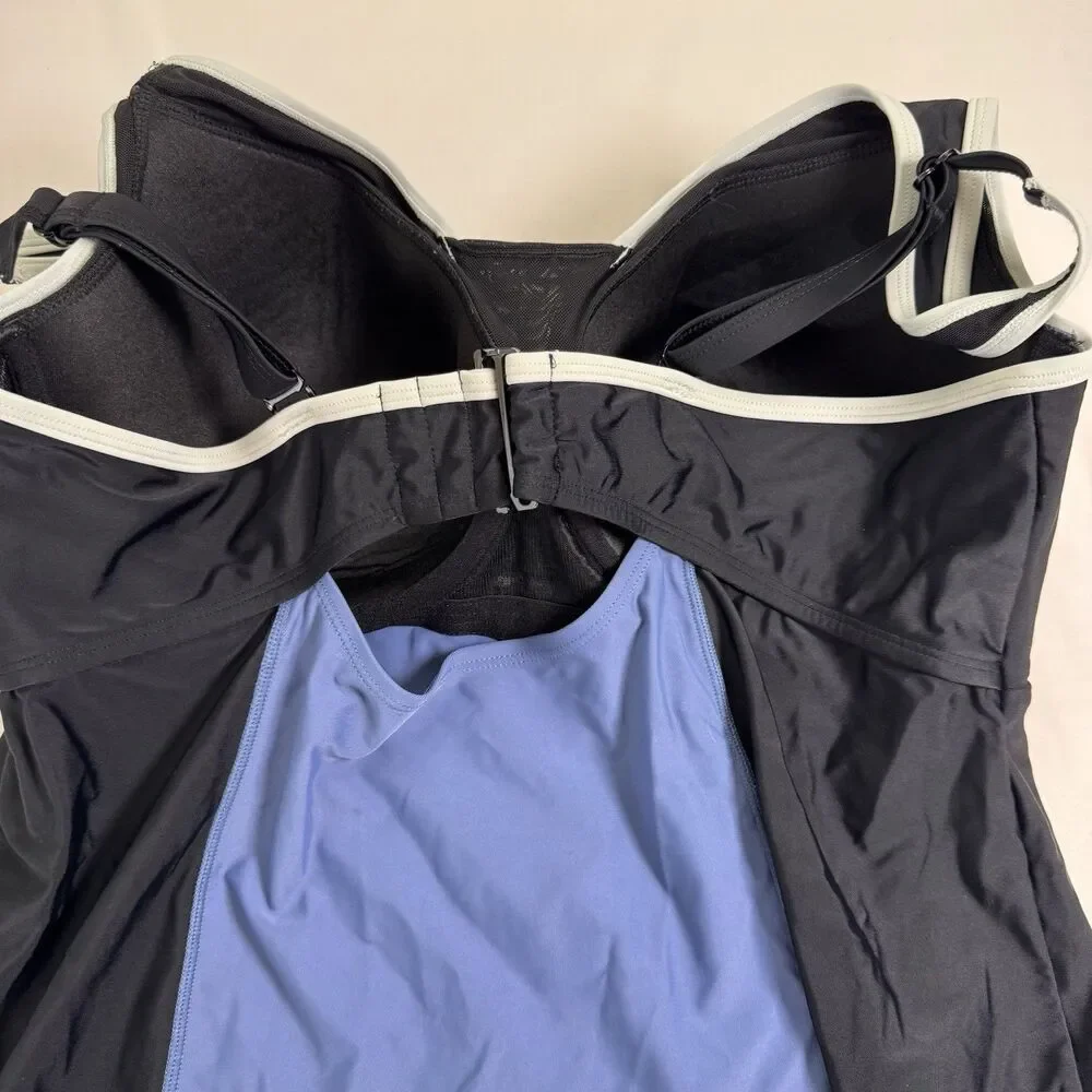 Cacique Swim Tankini Top 40DD Black Blue Underwire Support Plus Size Beach Pool - Picture 4 of 12